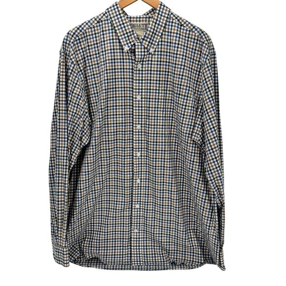 Duluth Trading Shirt Mens XLT XL Tall Blue Tan Check Button Down Long Sleeve - Picture 1 of 8